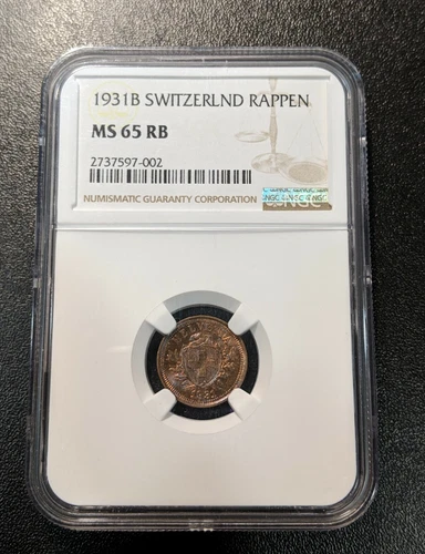 1931 B MS65 RB Switzerland Rappen NGC UNC KM 3.2