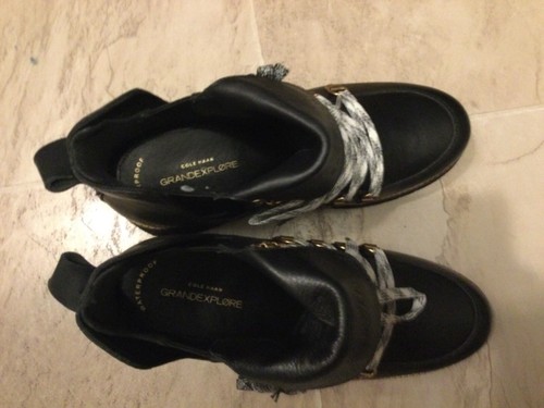 New Cole Haan Zerogrand Explorer Black Leather Wedge Lace Up Boots Women 7.5 B - Picture 5 of 7