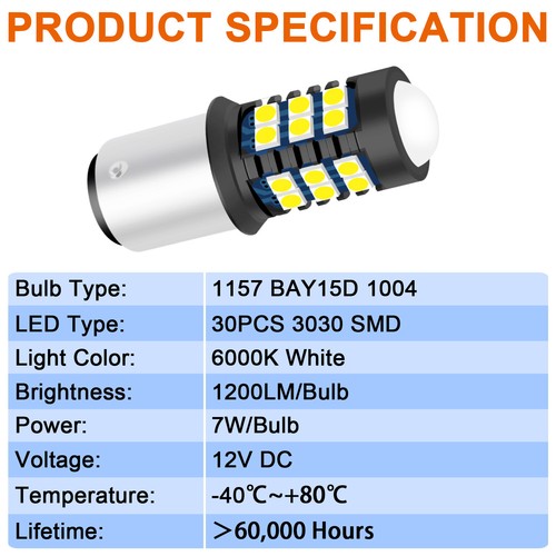 2X 1157 LED DRL Bulb CANBUS ERROR FREE WHITE DAY TIME RUNNING LIGHT For VW CADDY - Picture 4 of 12