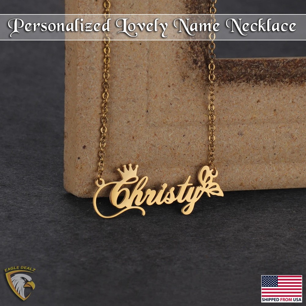 Crown Butterfly Stainless Steel Nameplate Custom Necklace  