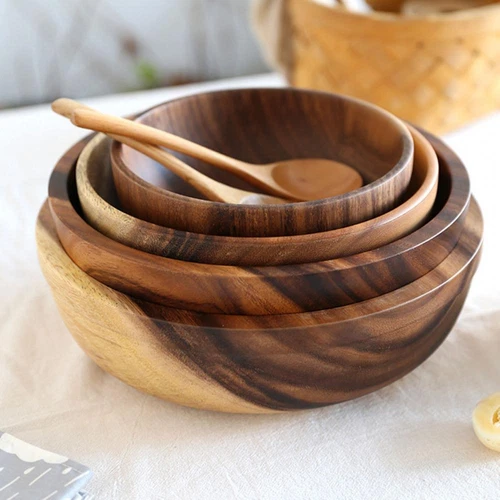 Acacia Wooden Bowl Set Tableware Dinnerware for Salad Soup Fruits