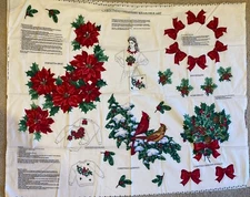 Christmas Greenery Wearable Art Appliqué Panel Cranston VIP Poinsettia Red Bird