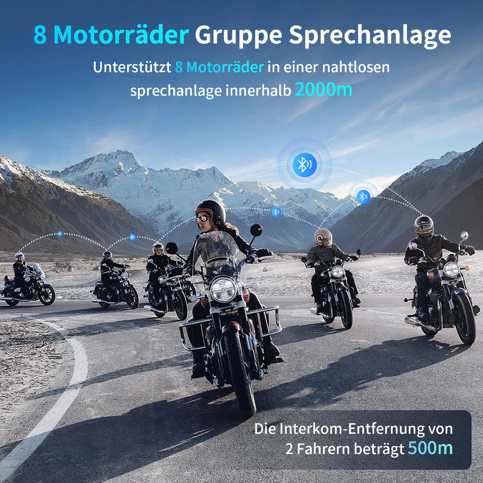 2X M1S Pro Motorrad Gegensprechanlage Intercom 2000M Helm BT5.4 Headset 10Fahrer - Bild 3 von 4