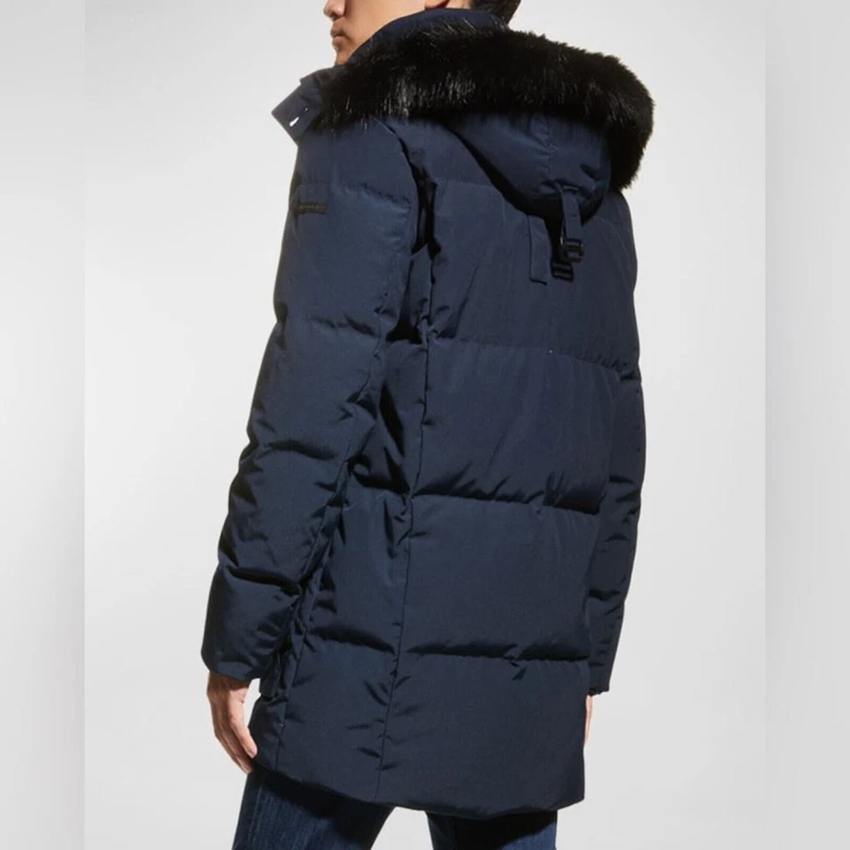 Parka Karl Lagerfeld Paris para hombre con chaqueta con capucha forrada de sherpa | Azul marino | Mediana Foto 2 de 3