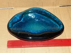 Vintage BLENKO Amoeba Free Form Blue Glass Ashtray trinket Dish Mid Century