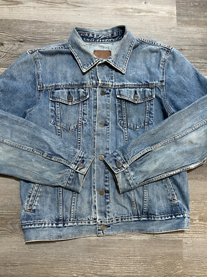 Gap Mens Size Large Denim Jacket Distressed Jean L