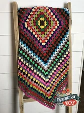 Handmade Crocheted Giant Granny Square Boho Retro Cozy 42"x42" Cottage Core