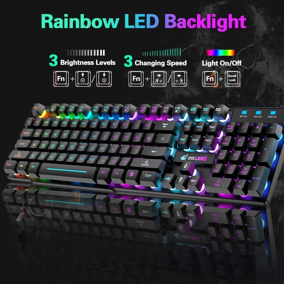 2.4G Wireless Gaming Keyboard & Mouse Set Rainbow LED Backlit for PS4 XBOX ONE - Image 2 of 4