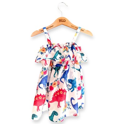 Baby Mädchen weiß Dinosaurier Druck Träger Sommerkleid Alter 18-24 Monate