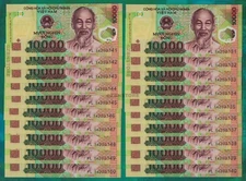 20 x 10,000 Vietnam Dong Banknotes Currency = 1/5 Million 100 % Authentic w/ COA