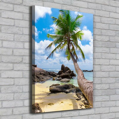 Tableau Sur Verre Trempé 100x70cm - Palmiers Sur La Plage - Tulup - Moderne - NEUF