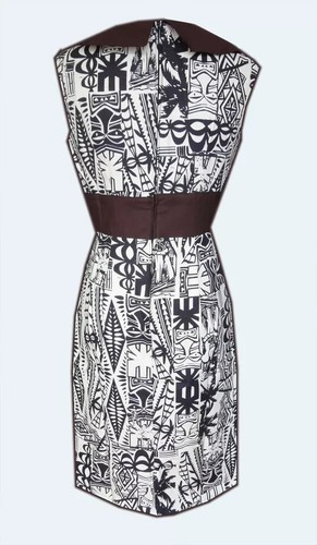 TIKI DRESS size 10 - Audrey Ivory Pencil Hawaiian Wiggle Vintage Retro 50s style - Picture 3 of 4