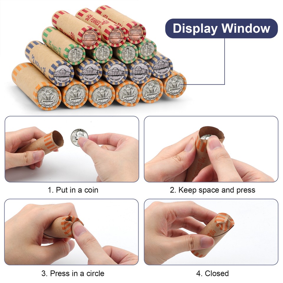 128pcs Assorted Preformed Coin Wrappers Rolls, Change Paper Rolls ...