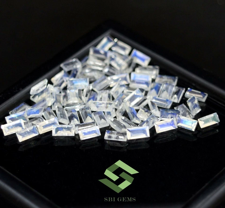 Lote de 50 gemas sueltas piedras lunares arco iris naturales corte baguette 5,25 CTS de 4x2 mm Foto 4 de 4