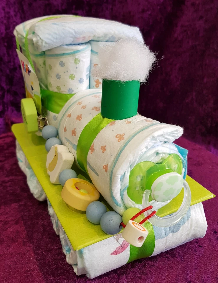 Windeltorte Windeleisenbahn Neutral Mädchen und Jungen Pullerparty Baby Geschenk - Bild 3 von 4