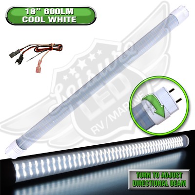 12V DC RV Marine F15T8 LED Tube Light 9W 18''(17-3/4'' pin to pin) Cool W 600 lm