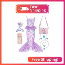 Wudiatae Mermaid Costume for Girls 3-12, Mermaid Tail Dress with Jewelry Purse