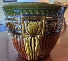 Vintage Brush McCoy Blended Majolica  Tulip Brown Jardiniere Planter 257 7”D