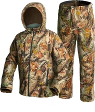 Hunting Clothes for Men, Silent Water-Resistant Hunting Jacket & Pants Set with 