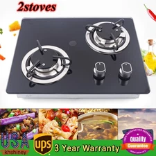 RV Cooktop Stove 2 Burner Drop-in RV Gas Stove with Tempered Glass Panel Picnics