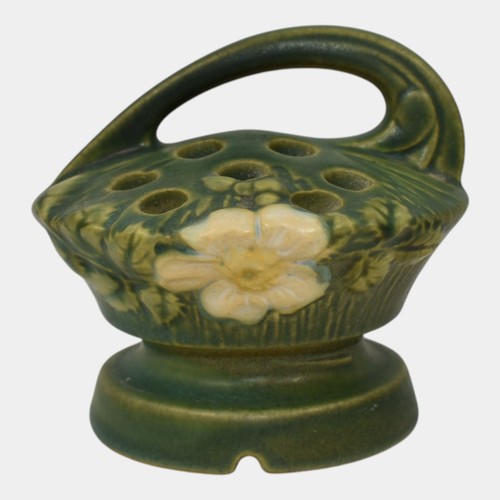 Roseville weiß rose grün 1940 Vintage Kunstkeramik Keramik Blumenfrosch 41