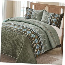 Boho Quilt Set California King,3 Piece Olive California King 106" 96" Green