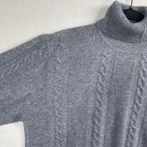 NWT Mark Shale 100% Cashmere Men's Turtleneck Sweater XL Heather Gray Cables - Picture 4 of 11
