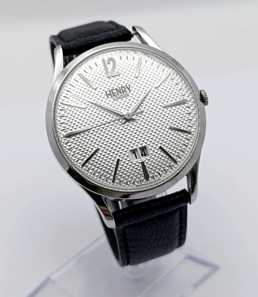 Henry London Edgware aço inoxidável mostrador guilhoché data relógio social quartzo 40mm - Imagem 2 de 4