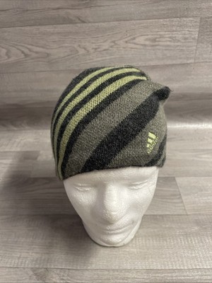 90s Y2K Adidas Skull Cap Beanie Grey Striped Skate Grunge
