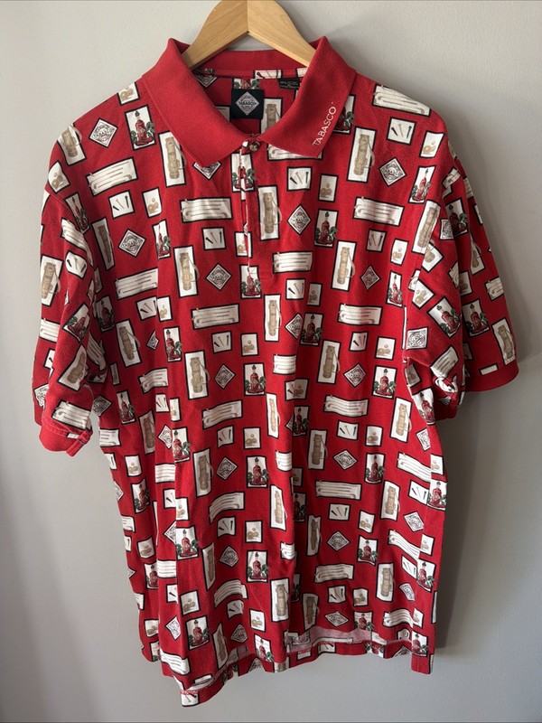 Tabasco Shirt Mens Extra Large Red All Over Print Golf