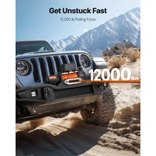 Electric Winch, 12000 lbs Load Capacity, 12V DC Truck Winch with Φ0.36 in x 75.5