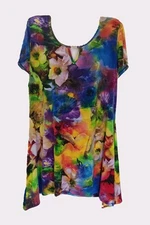 Anthony Original Womens' Purple Yellow Blue Floral Print Sharkbite Hem Tunic XL