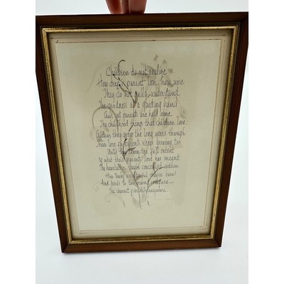 Framed Calligraphy Poem Wall Art Parents Gift Vintage Wood Gold Frame Brown S