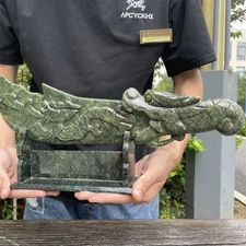 4.4LB 14.9" Natural Xiuyan Jade Dragon-slaying saber Crystal  Healing Carved