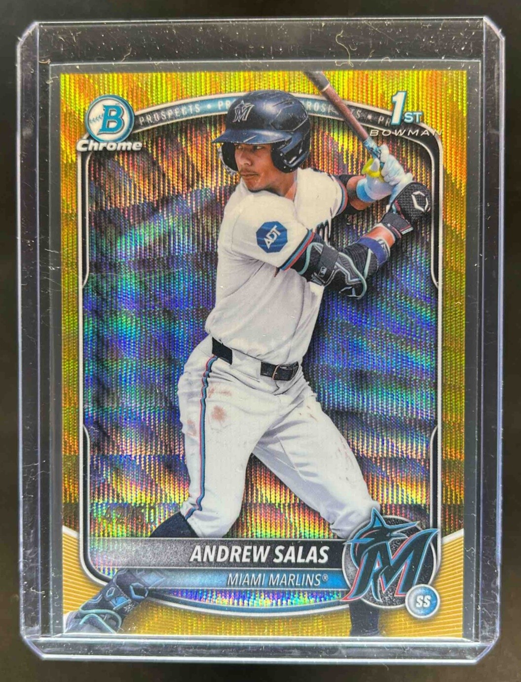 2025 Bowman Chrome Andrew Salas Gold Wave Refractor 1st Prospect #/50 Marlins