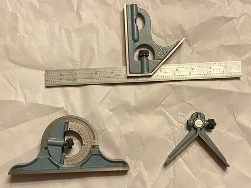 Mitutoyo Combination Set 180-501, 12" Blade, Square, Center Head, Protractor