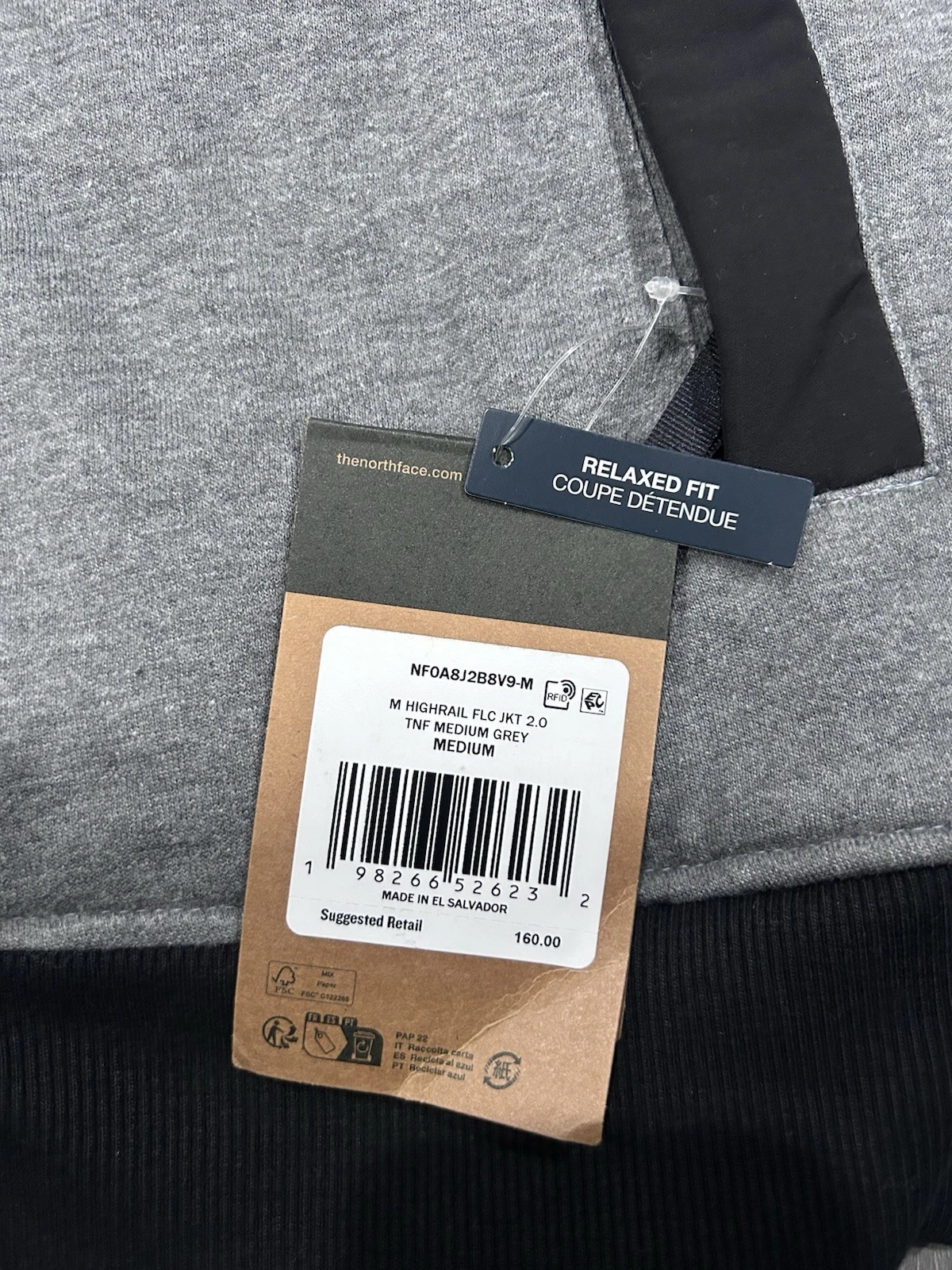 The North Face Men's Highrail Fleece Jacket 2.0 TNF Medium Grey NWT Size Medium - product detail image 2