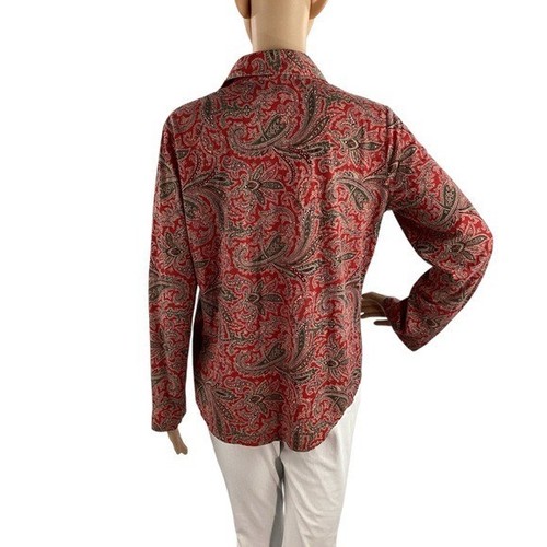 Lauren Ralph Lauren Red Paisley Sleep Top Pajama Shirt M - Picture 5 of 7