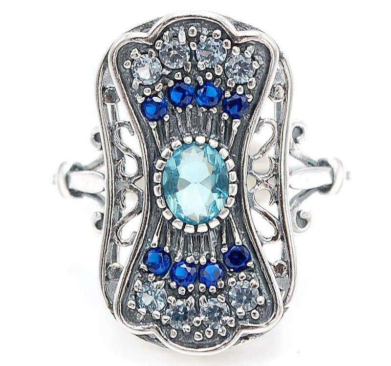  Aquamarine 925 Solid Sterling Silver Vintage Ring Sz 7 XA1-4
