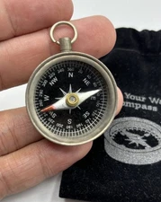 Small Vintage Brushed Brass Pocket Compass Pendant Navigation Gift Decor w/Pouch