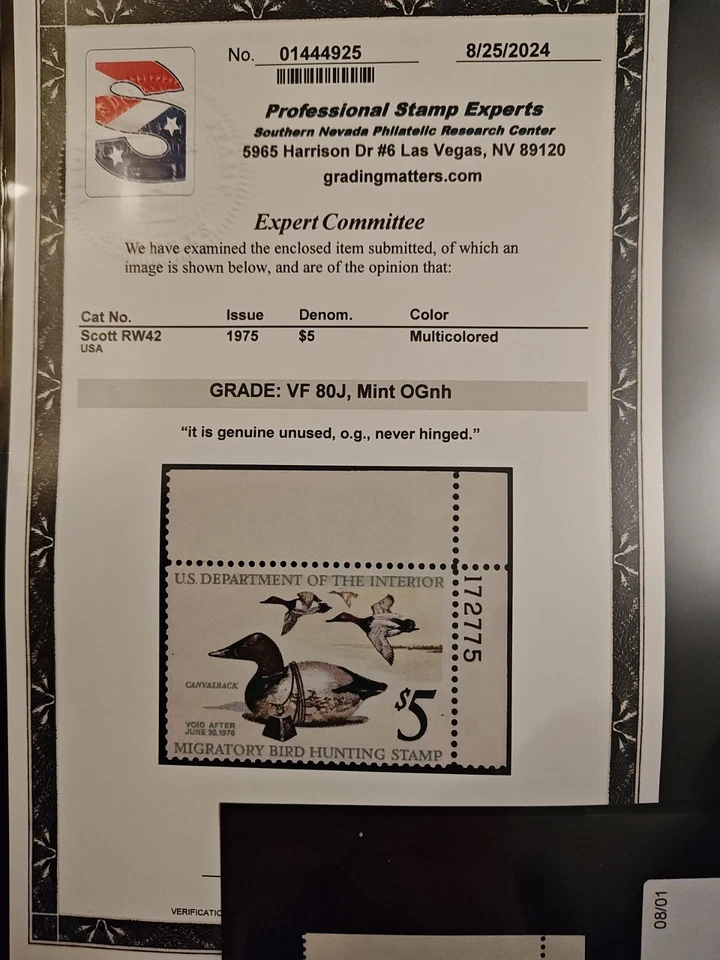 RW#42 MNH Duck Stamp 1975 PSE Graded - VF - Image 2 of 4