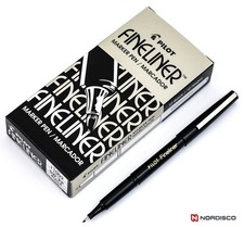 Pilot Fineliner Marker Pen 11002 SW-PP, 0.4mm Fine, Black Ink, Box of 12 Pens