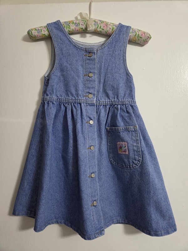 Vintage Lee Jeans Girls Blue Denim Overall Dress 6X  100% Cotton - USA