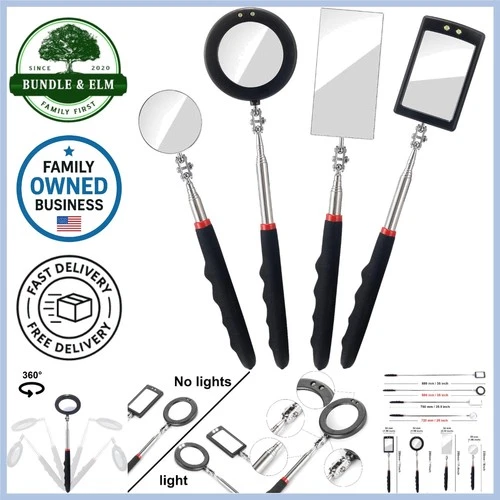 4PCS Telescoping Inspection Mirror LED Lighted Vehicle Automotive Checking