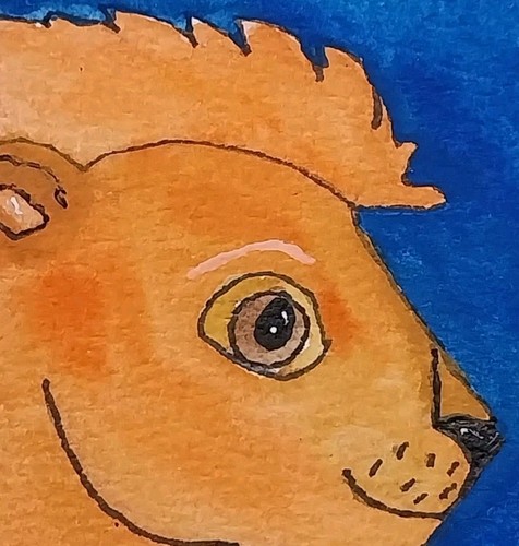 ACEO Lion Painting Art Card ATC Watercolor OOAK Cartoon Artwork by GAT