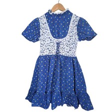 Vintage 70s Prairie Dress Blue Floral Lace Bodice Size 13 Cottagecore Union Made