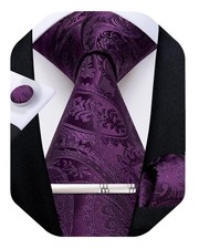 Silk Paisley Ties Men Woven Necktie Set Pocket Square Clip Cufflinks Wedding