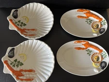Set Of 4 Italian Ceramic Seafood Platters/Lrg Plates By La Ceramica~Lobster