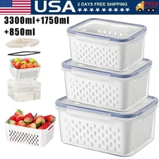 Fruit Storage Containers Set for Fridge Fresh Food with Removable Colanders