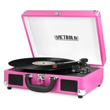 Victrola Journey 3-Speed Bluetooth Suitcase Record Player - Pink: Belt Drive, Bu